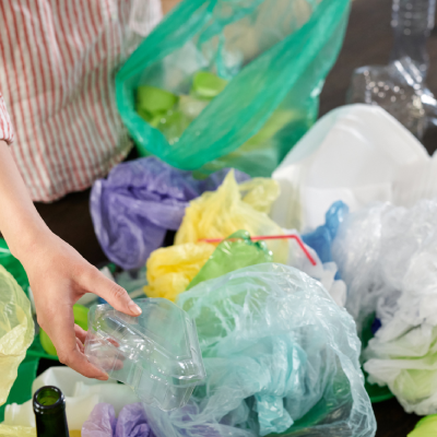 kobieta sortuje plastikowe i foliowe odpady